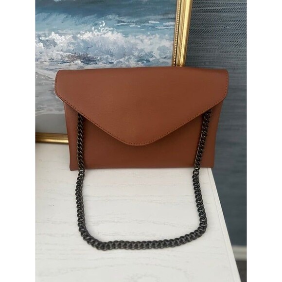 J. Crew Leather Tan Cognac Envelope Clutch Pouch Purse Bag - Picture 3 of 3